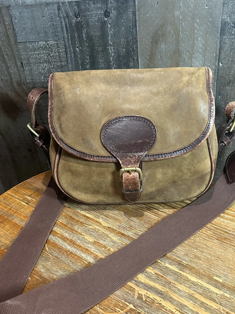 Men's Brown Leather Canvas Crossbody Bag - Unbranded